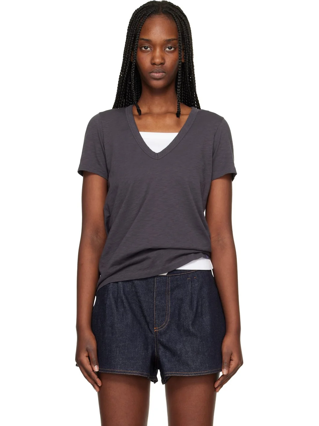 Gray 'The Slub Vee' T-shirt - 1
