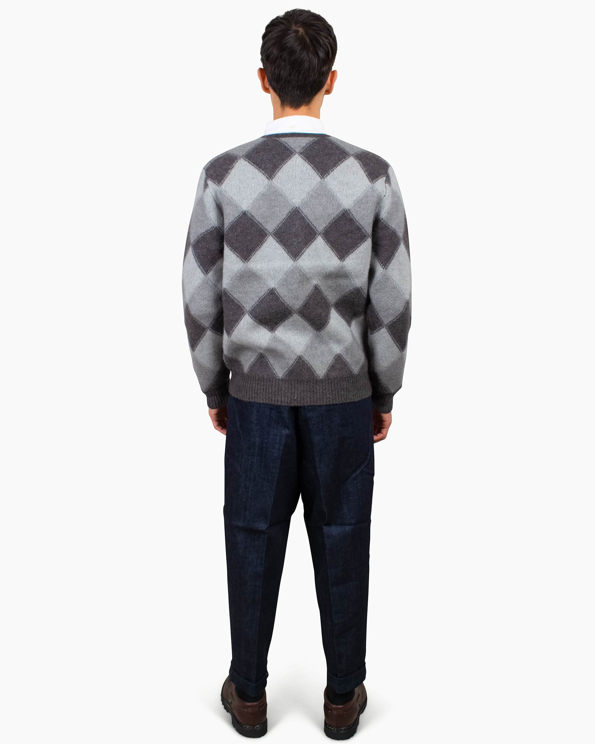 Cardigan Double Jacquard Argyle Pattern Grey - 3