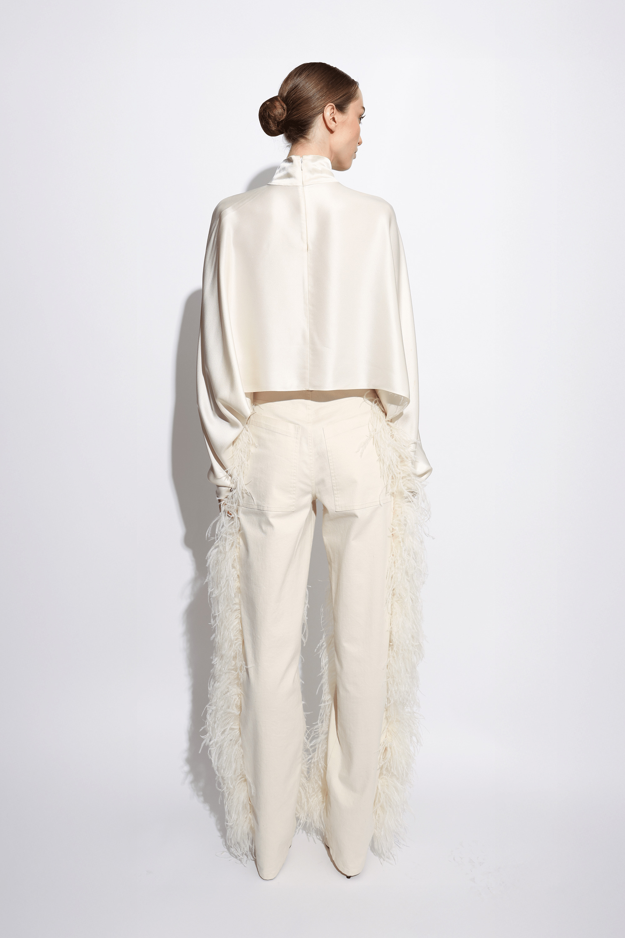 Stretch Cotton Twill Denim Pant With Feathers - 3