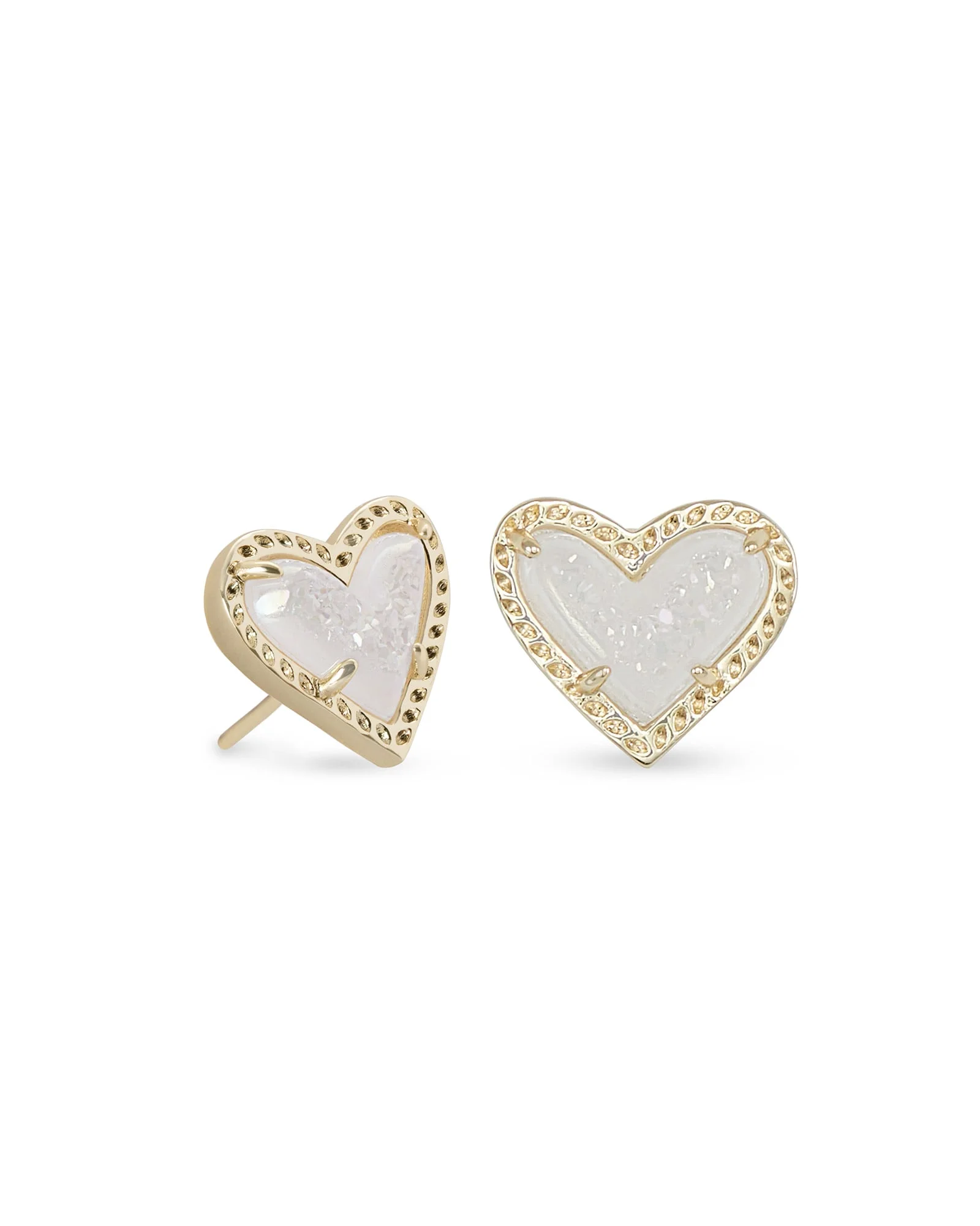 Ari Heart Gold Stud Earrings in Iridescent Drusy - 1