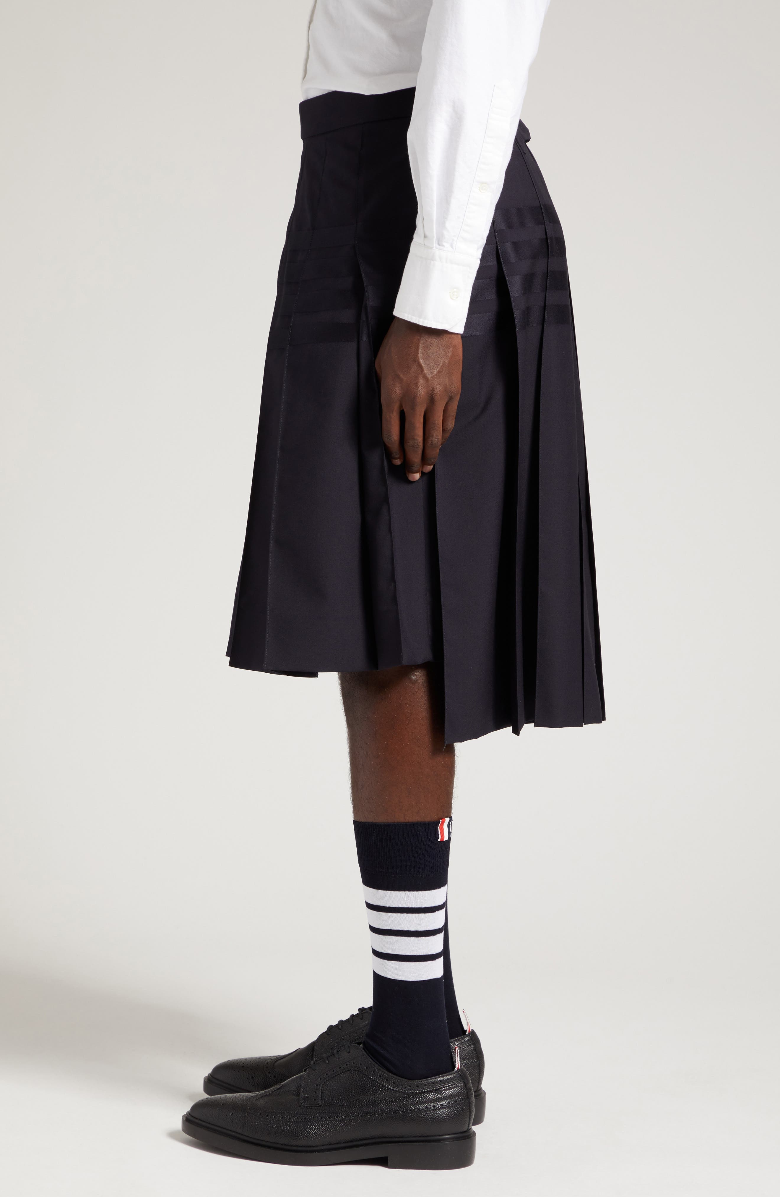 4-Bar Pleated Back Strap High-Low Wool Skirt - 4