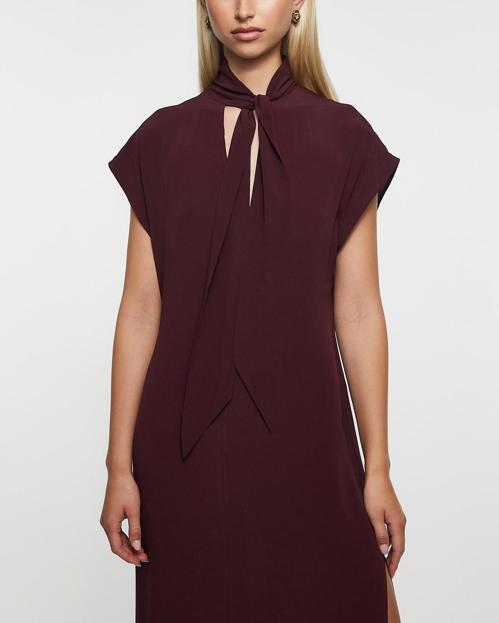 Dress Long Tie-Neck Burgundy - 5