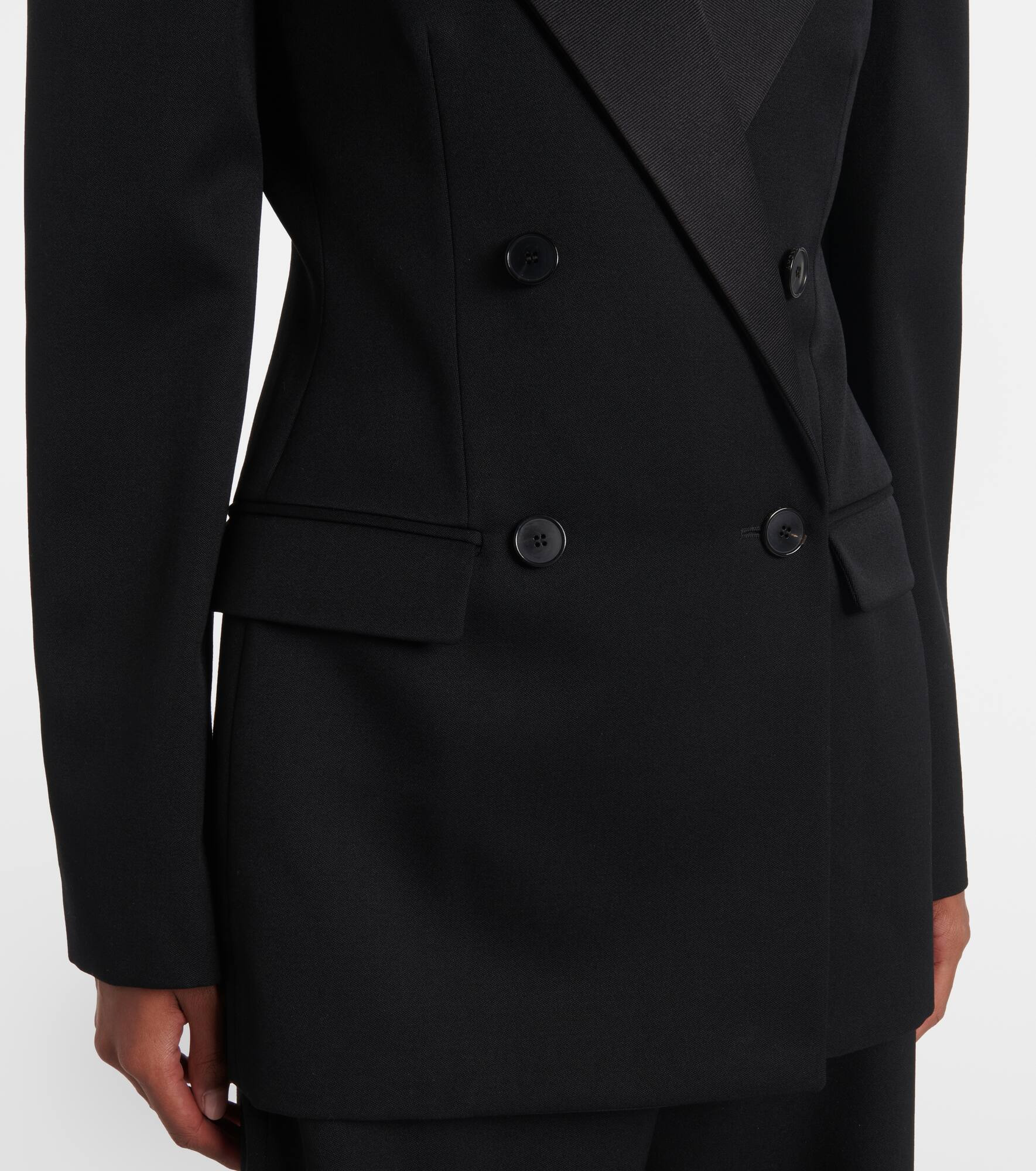 Double-breasted satin-trimmed wool blazer - 5