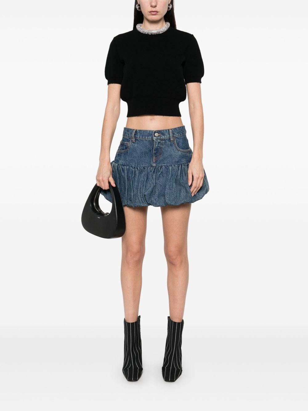 gathered-hem denim mini skirt - 2