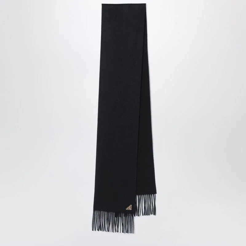 Prada Black Silk And Cashmere Scarf With Fringes Women - 1