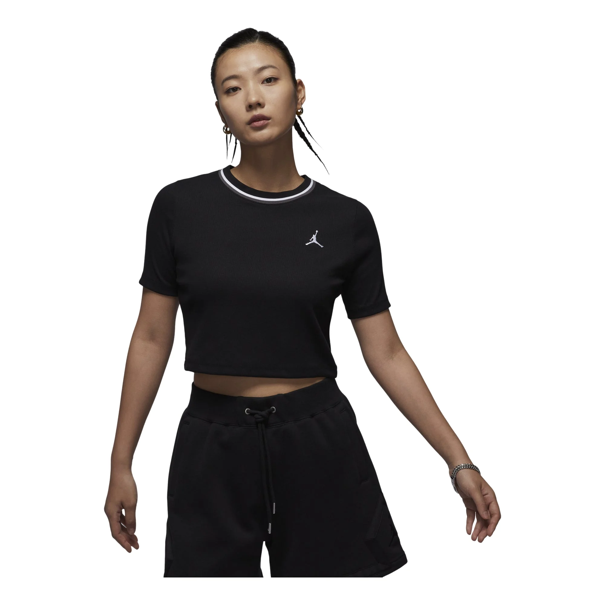 (WMNS) Air Jordan Knit Crop T-shirt Asia Sizing 'Black White' FV7090-010 - 1