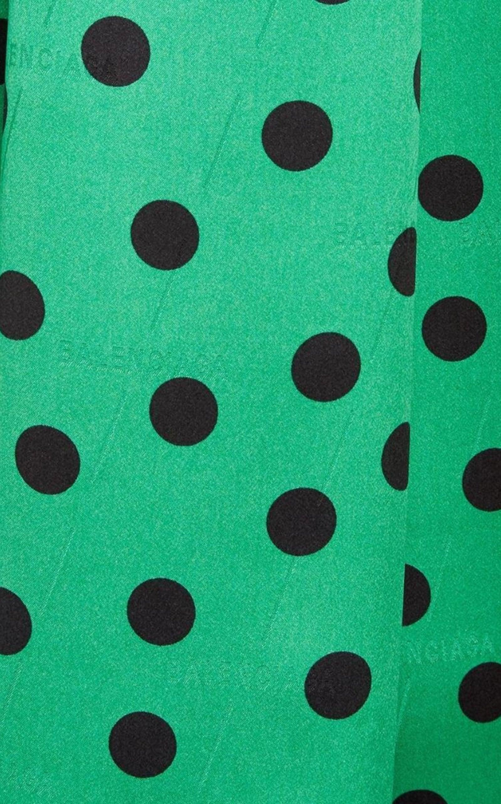 Polka Dot Print Long Sleeve Logo Jacquard Babydoll Dress - 7