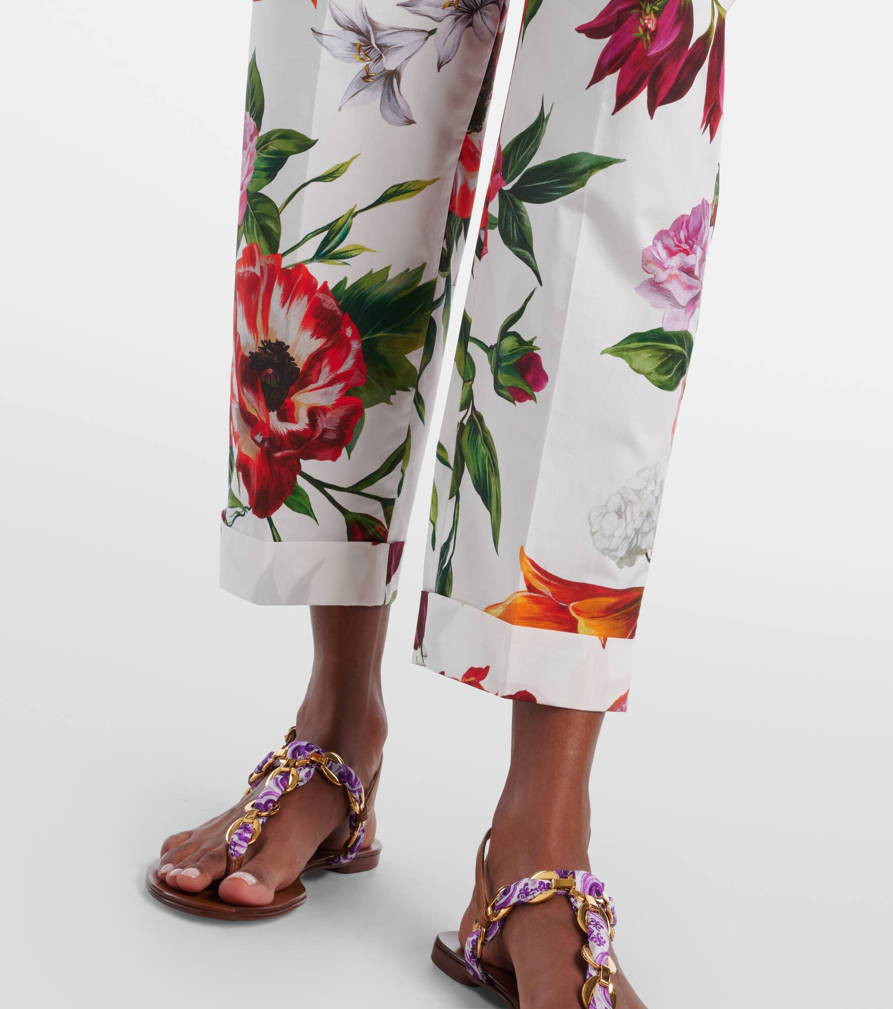 Floral high-rise cotton straight pants - 5