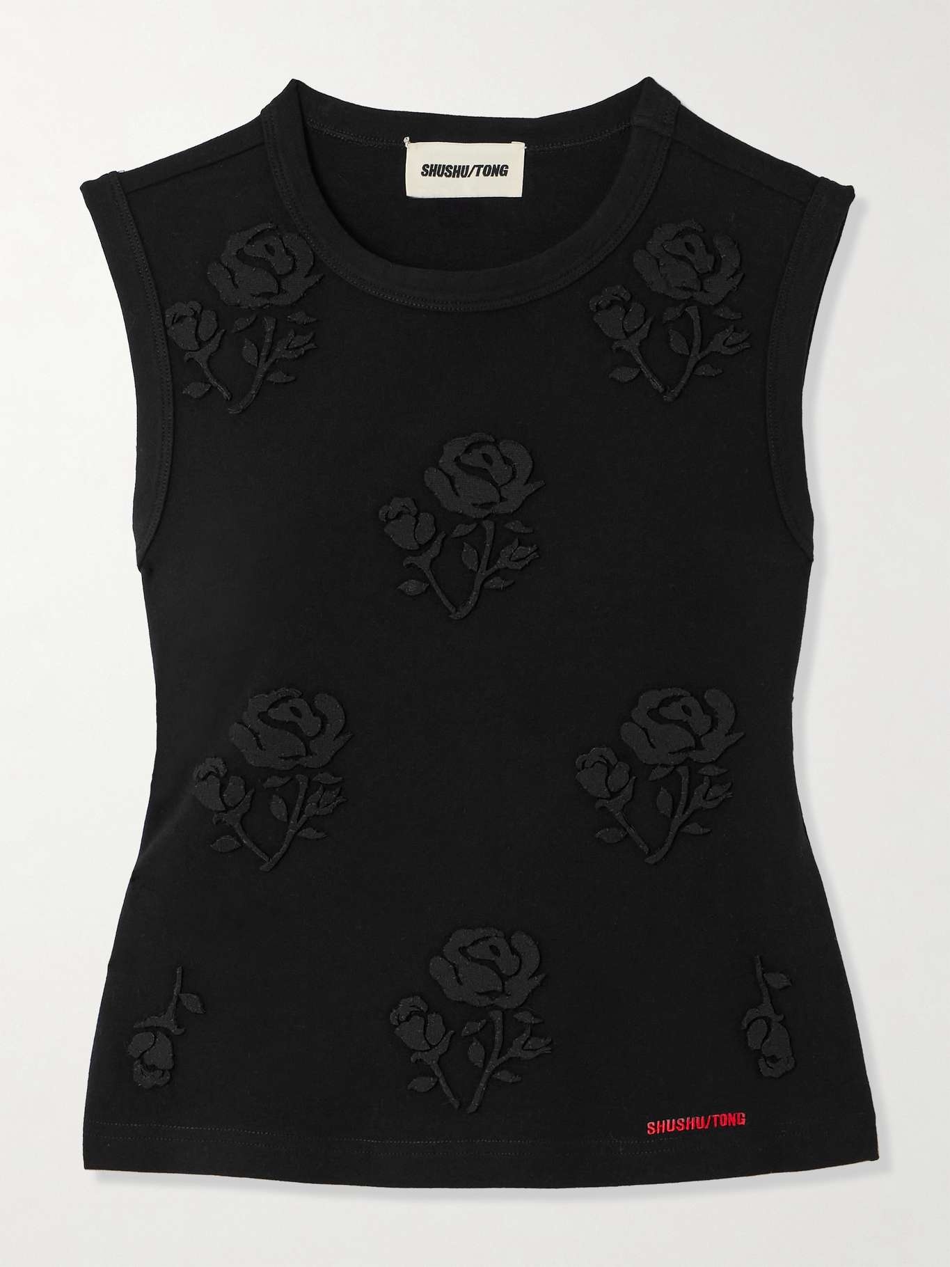 Stereo floral-appliquéd stretch-cotton jersey tank - 1