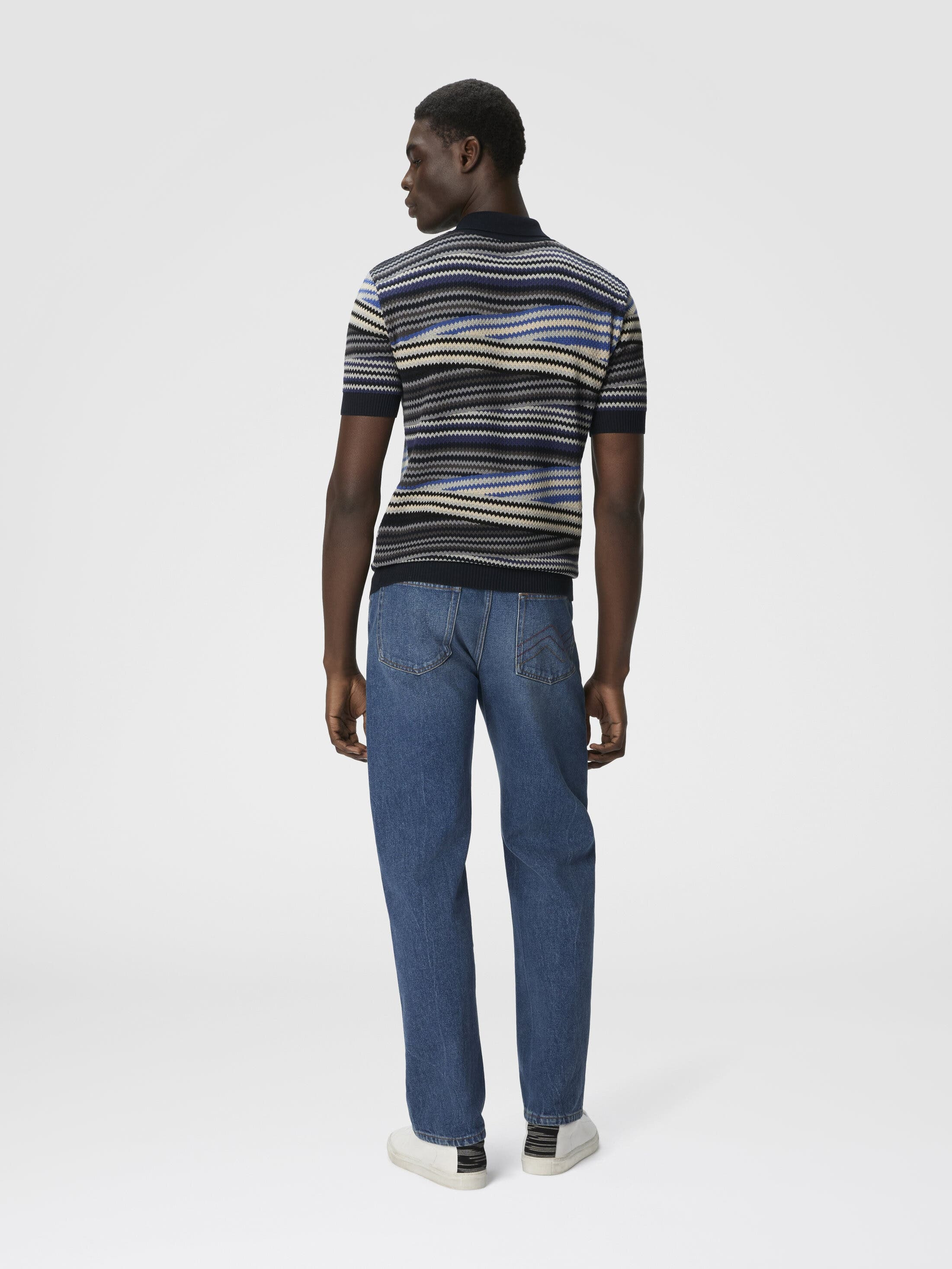 Missoni Short Sleeve Polo With Buttons And Striped Zigzag Pattern in Blue at Nordstrom - 3
