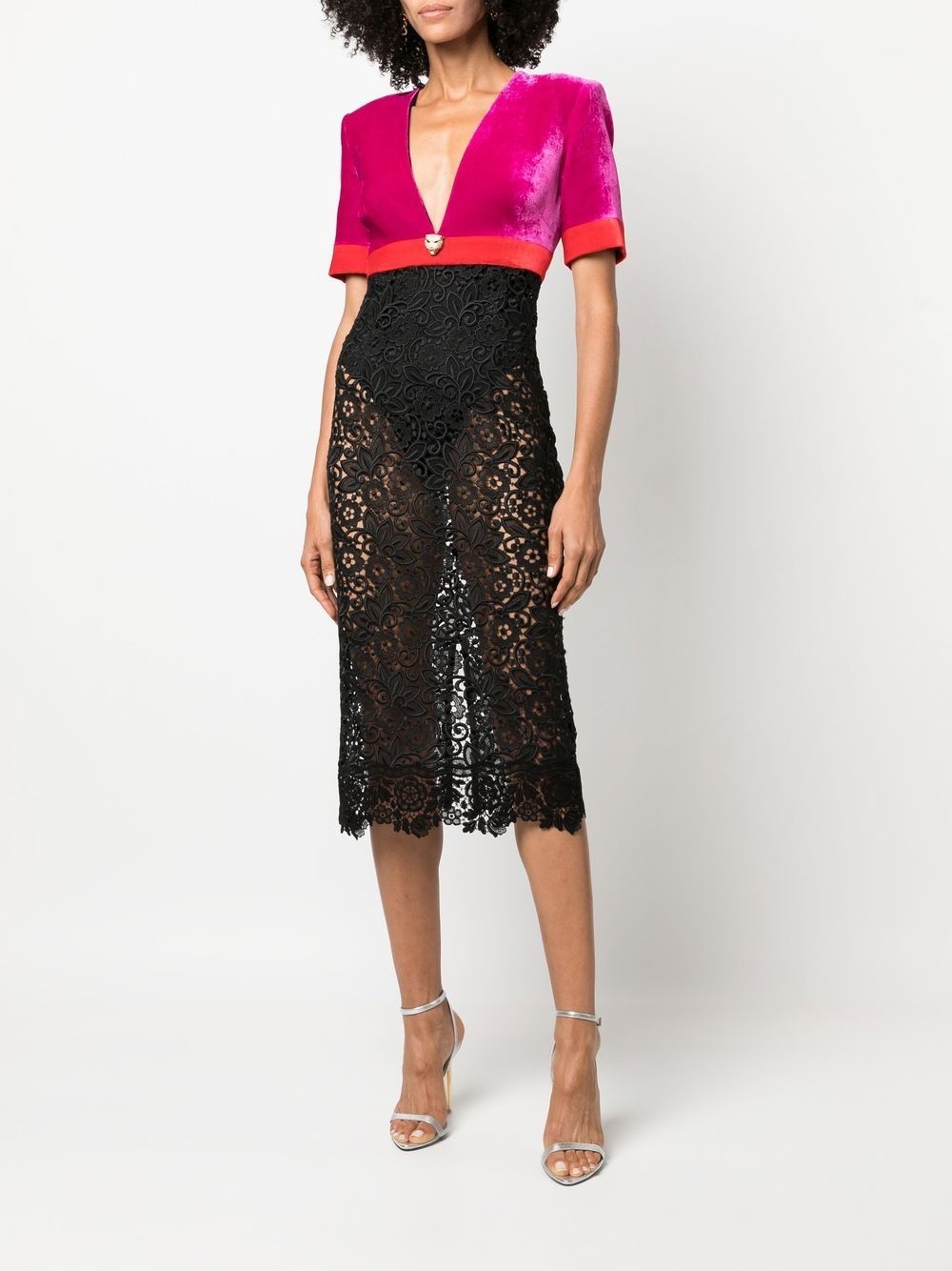 short-sleeved panelled midi dress - 2