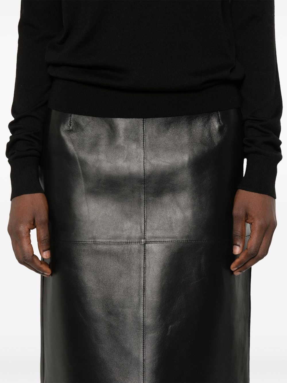 panelled leather midi skirt - 5