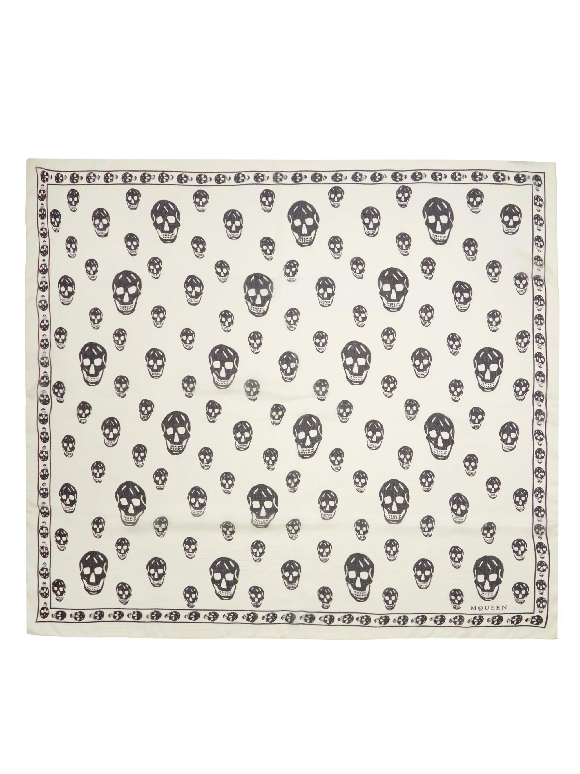 Women's Silk Skull Scarf - Ivory Black - 1