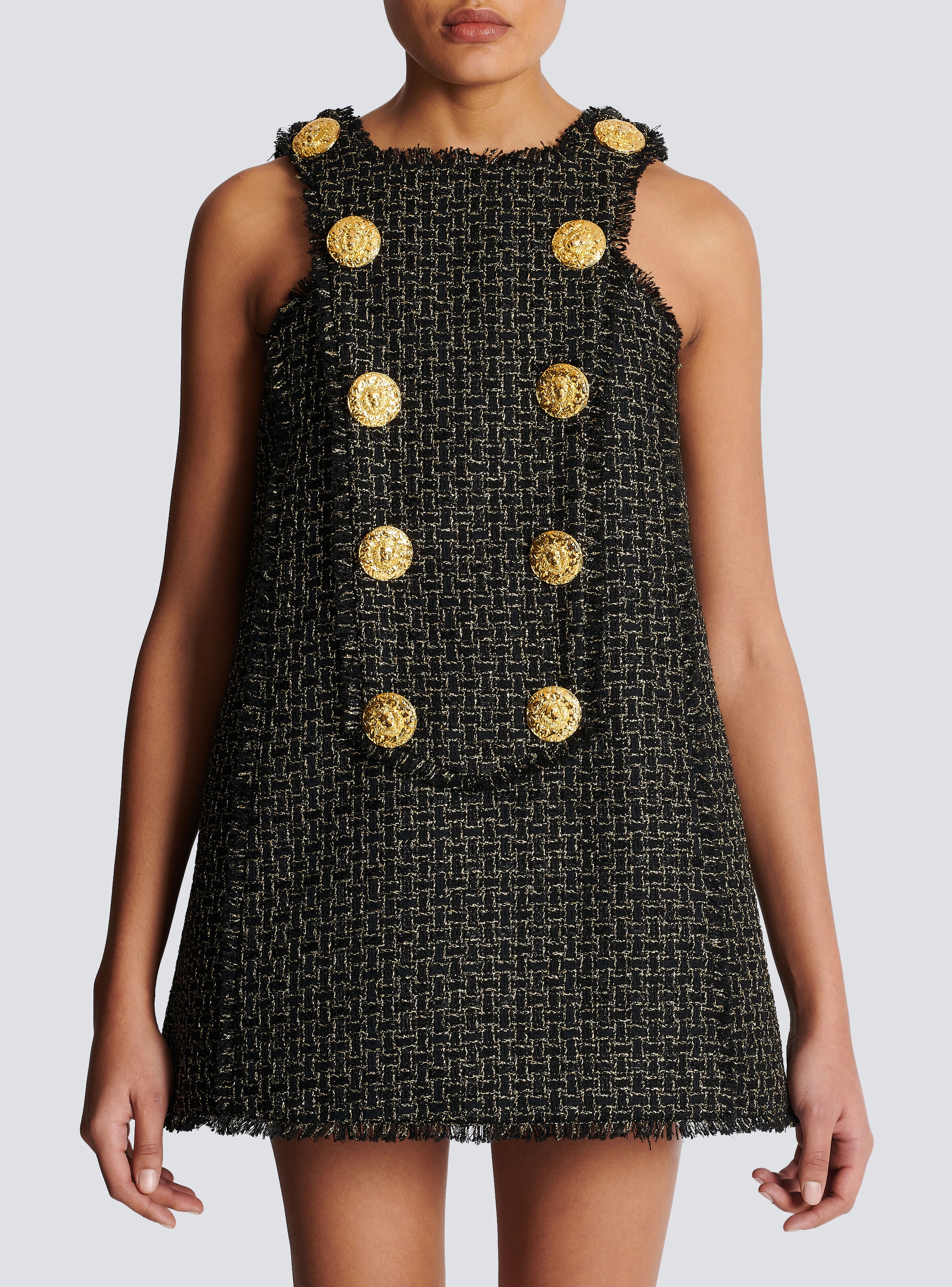 Sleeveless lurex tweed dress with buttons - 5