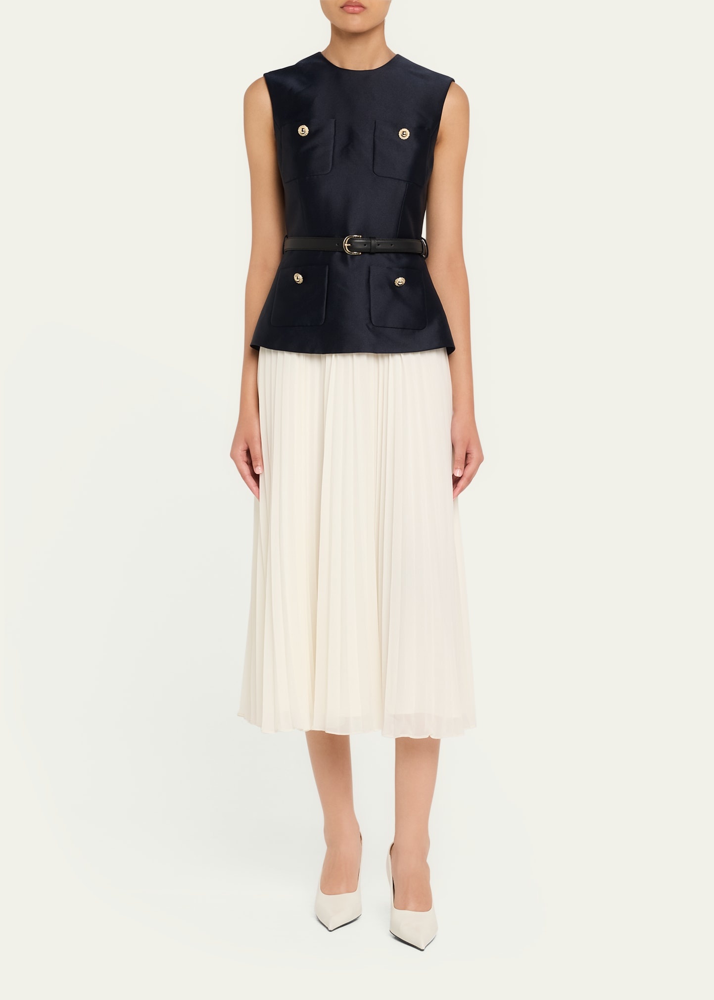 Belted Mixed-Media Midi Dress - 2