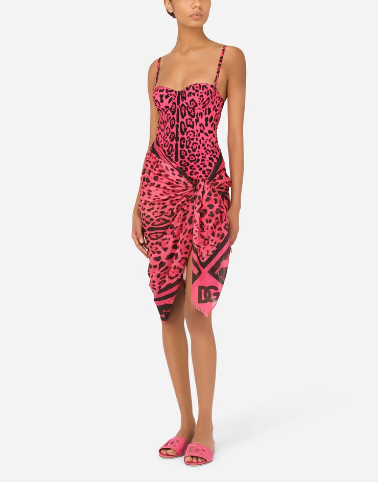 Neon leopard-print cotton sarong (110 x 190) - 2