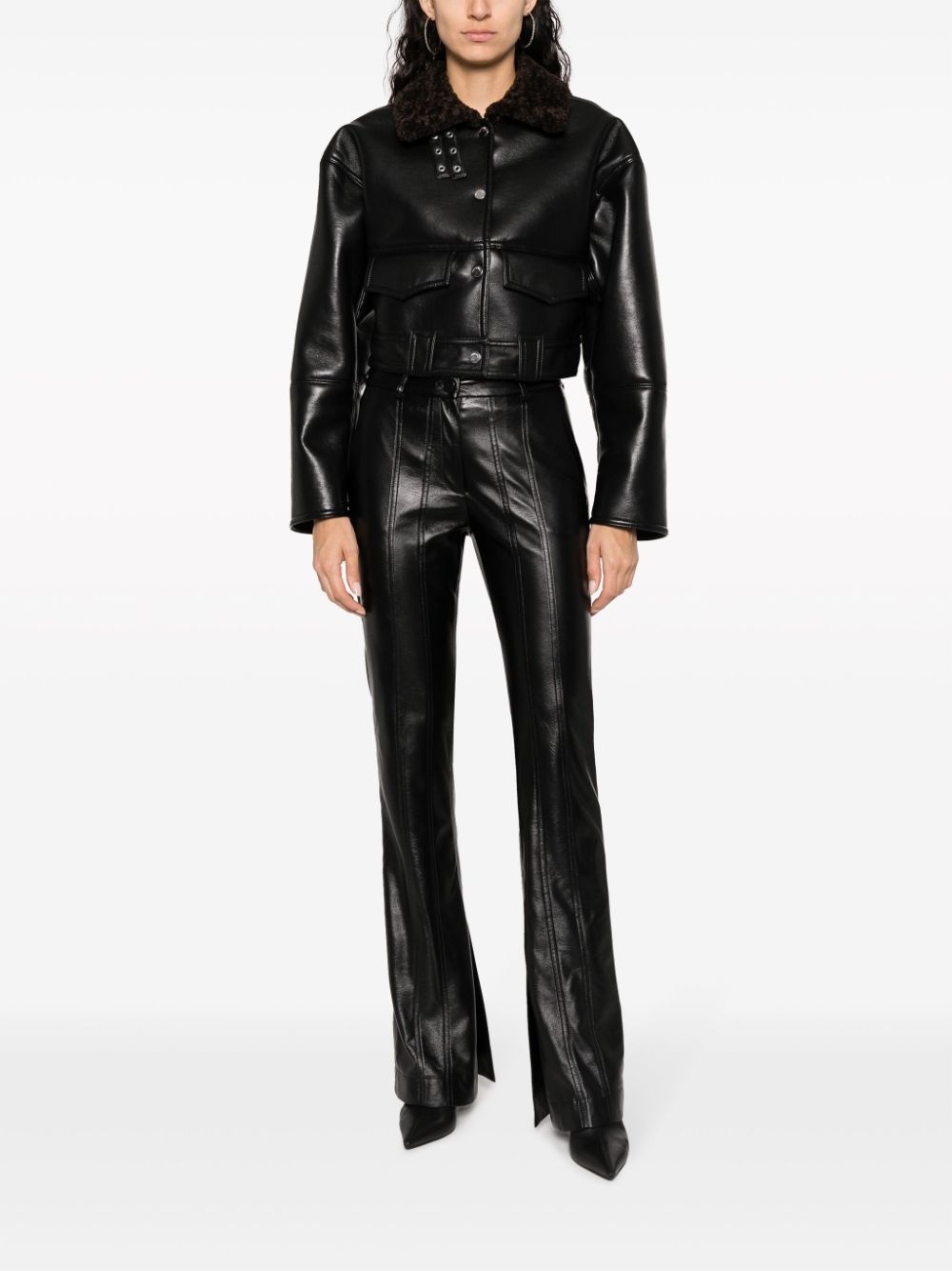 cropped leather jacket - 2
