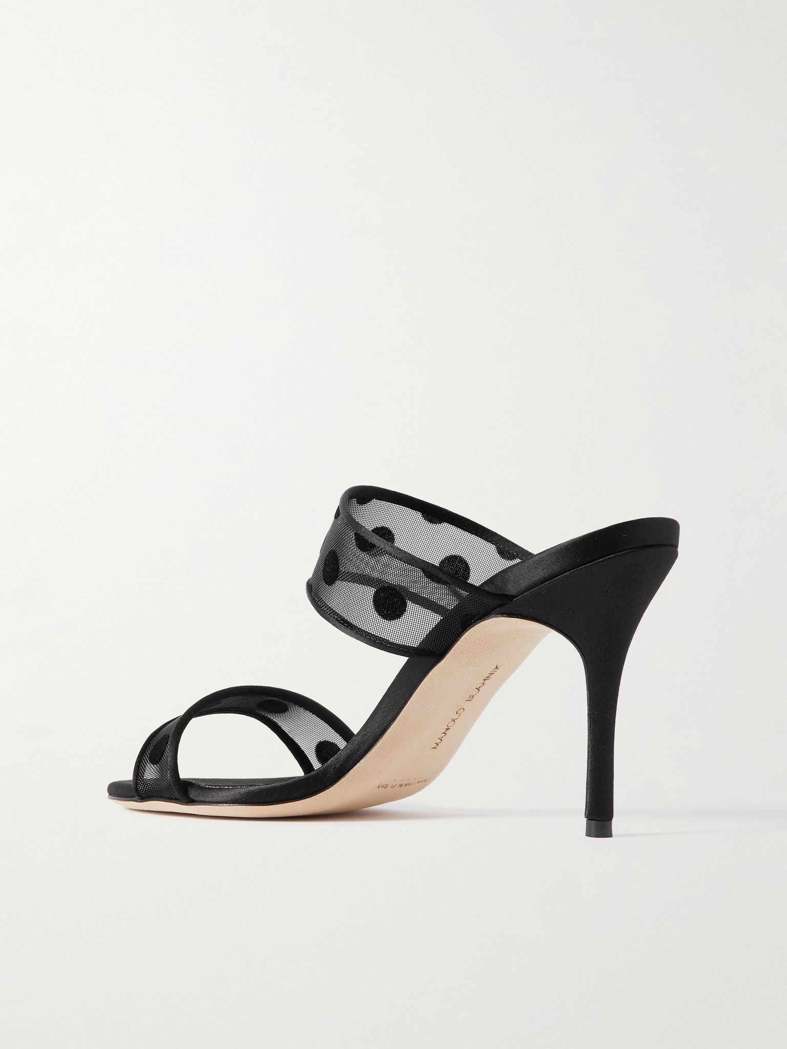 Scolobi 90 satin-trimmed flocked mesh sandals Black - 3