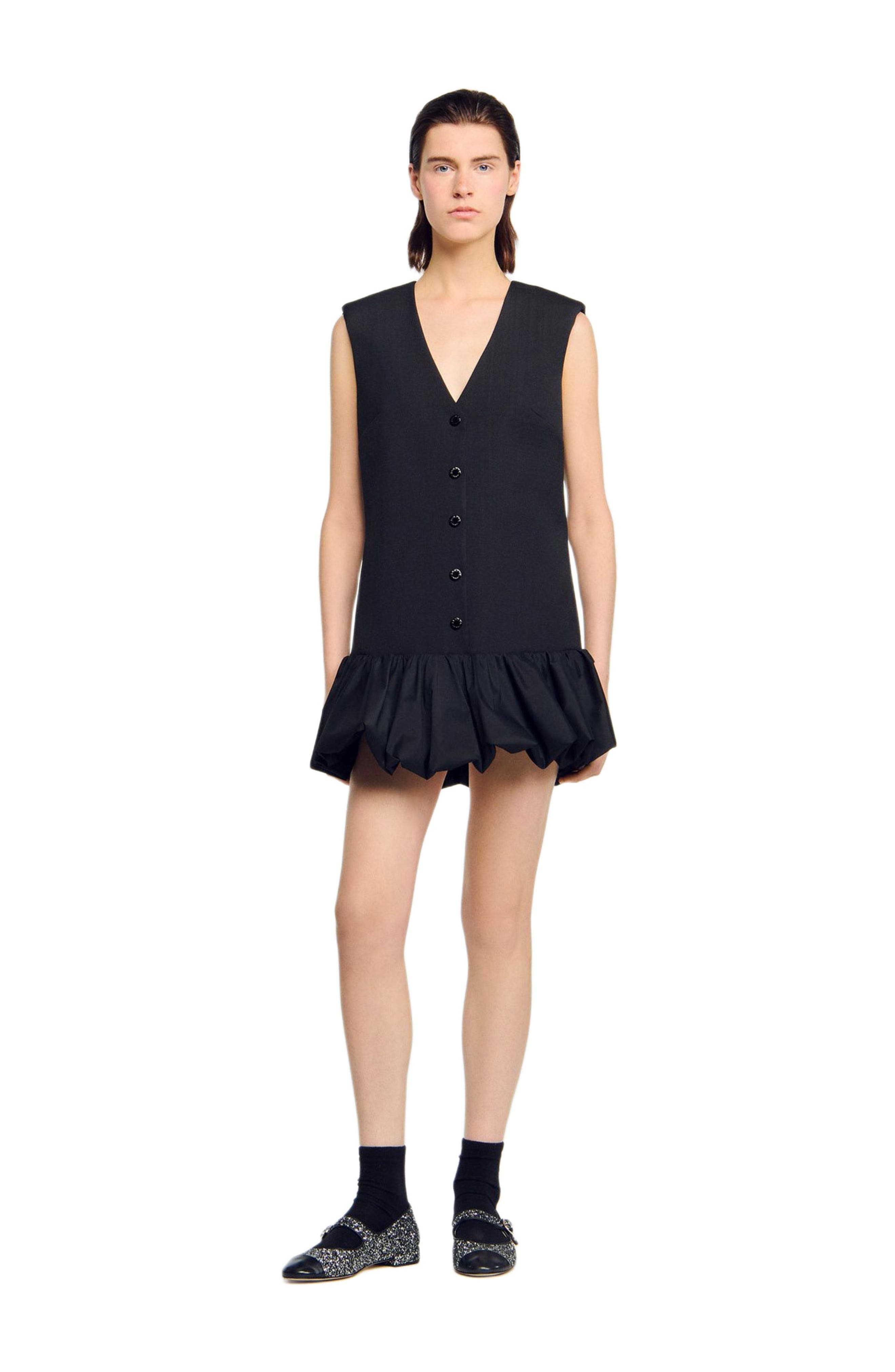 SANDRO Short tailored dress with ruffle in Black at Nordstrom - 6