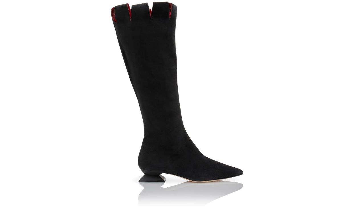 Black Suede Knee High Boots - 1