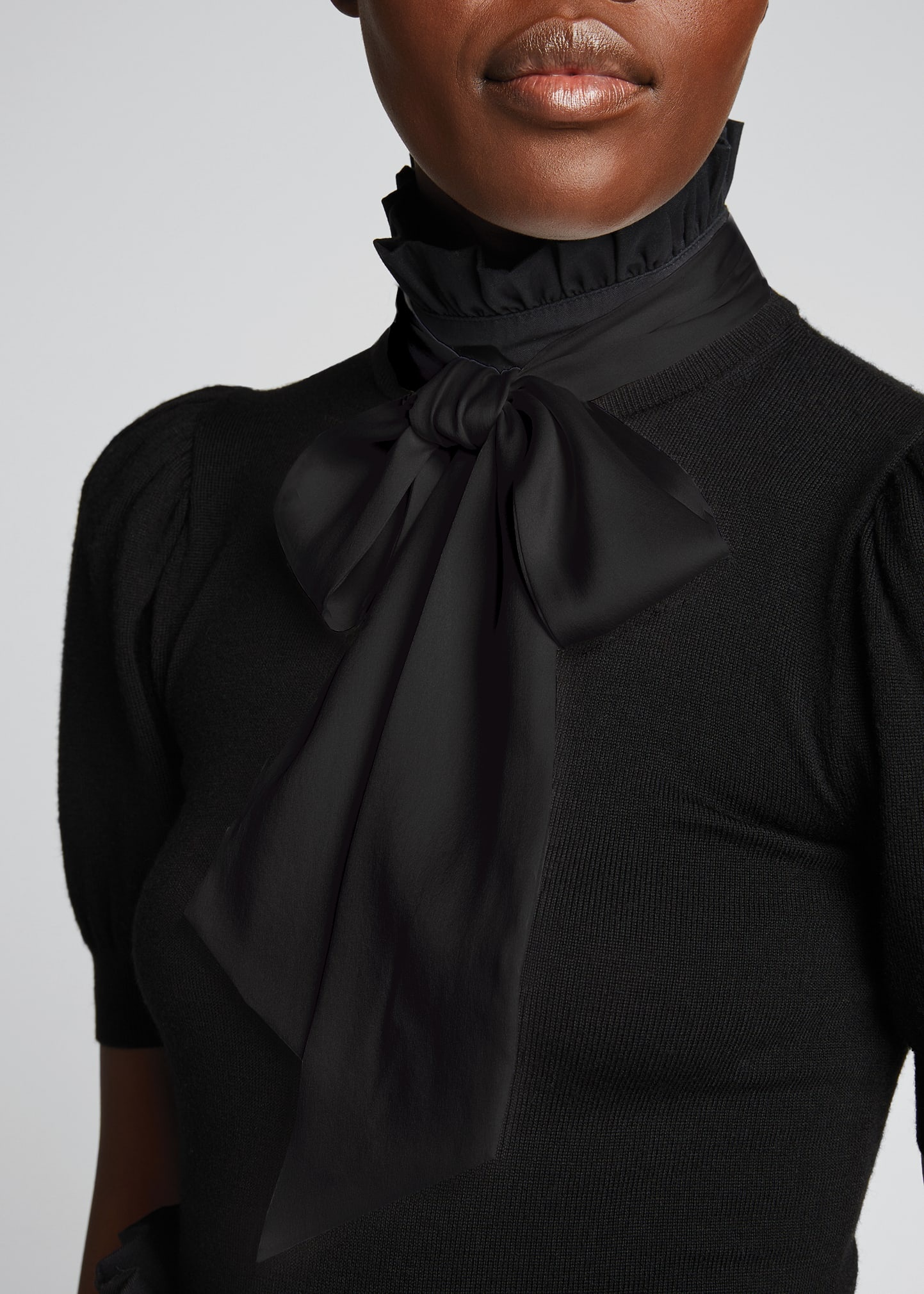 Chase Puff-Sleeve Ruffle-Neck Sweater - 4