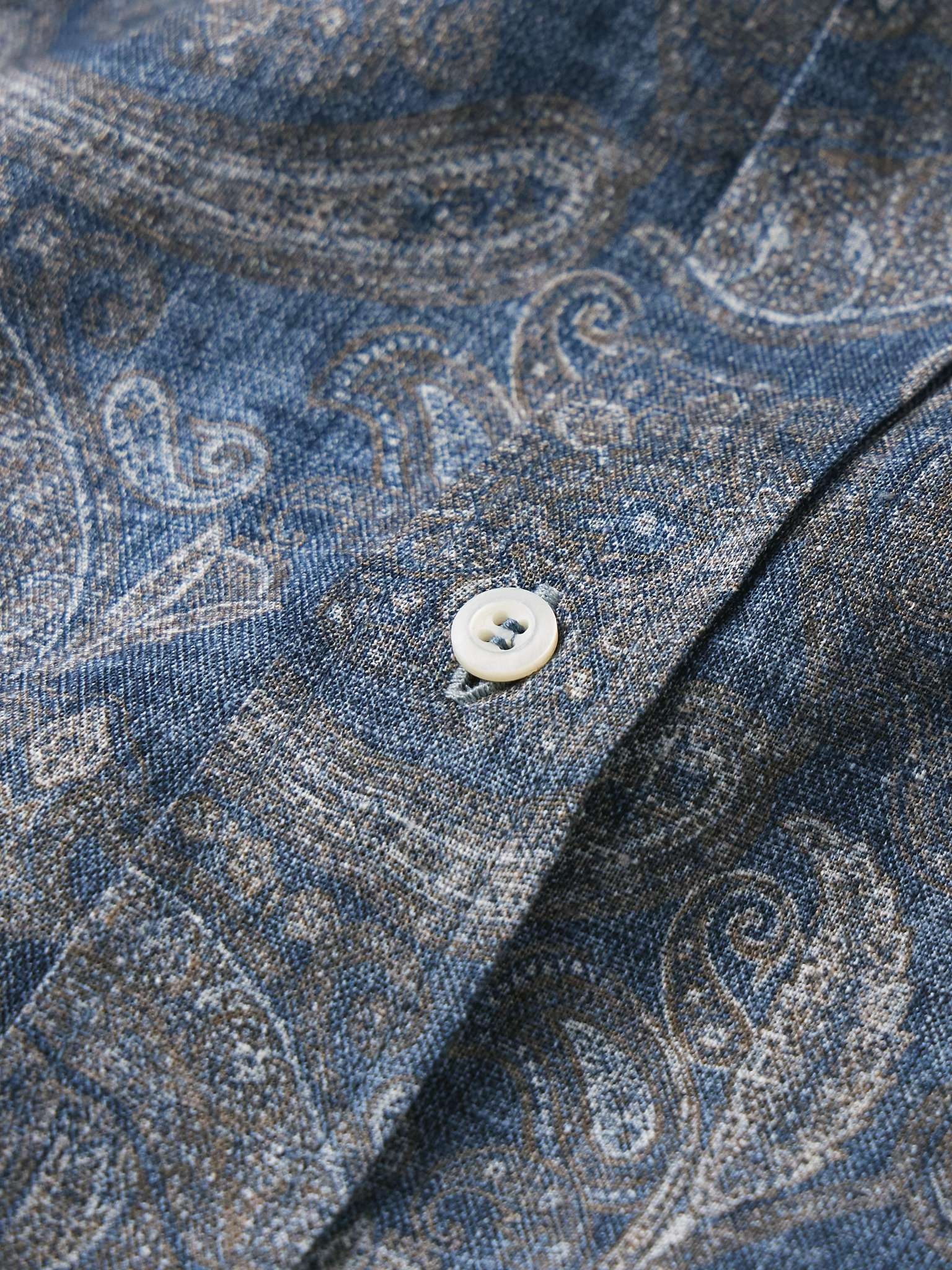 Button-Down Collar Paisley-Print Linen-Chambray Shirt - 4