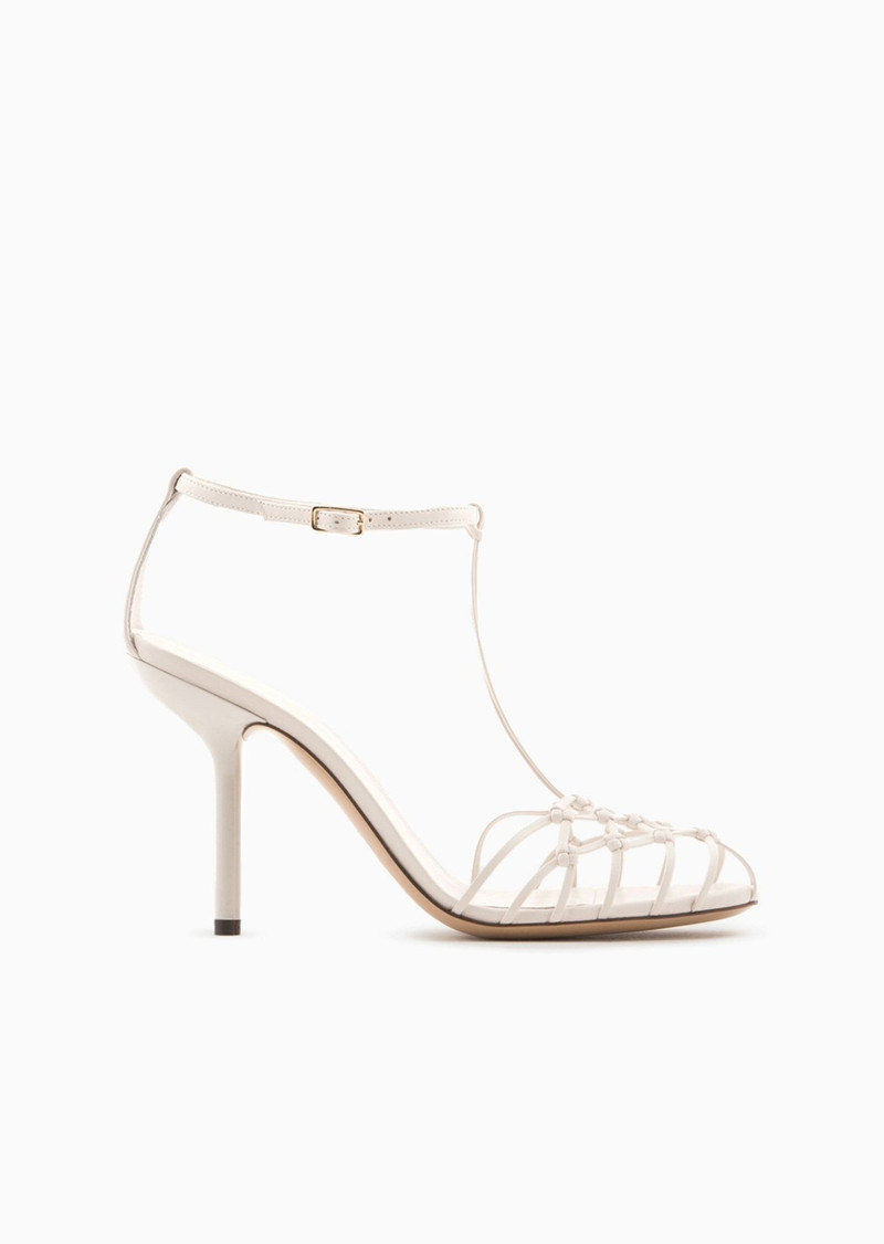 Nappa-leather T-sandals with mesh-weave heels 1