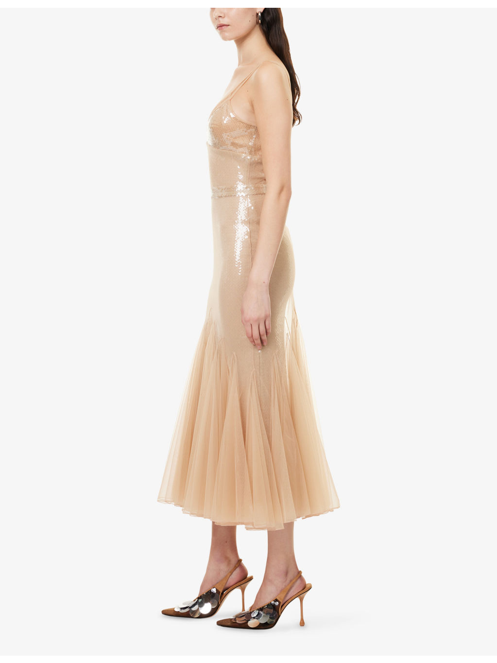 Sequin Ruffled Woven Midi Dress - 3