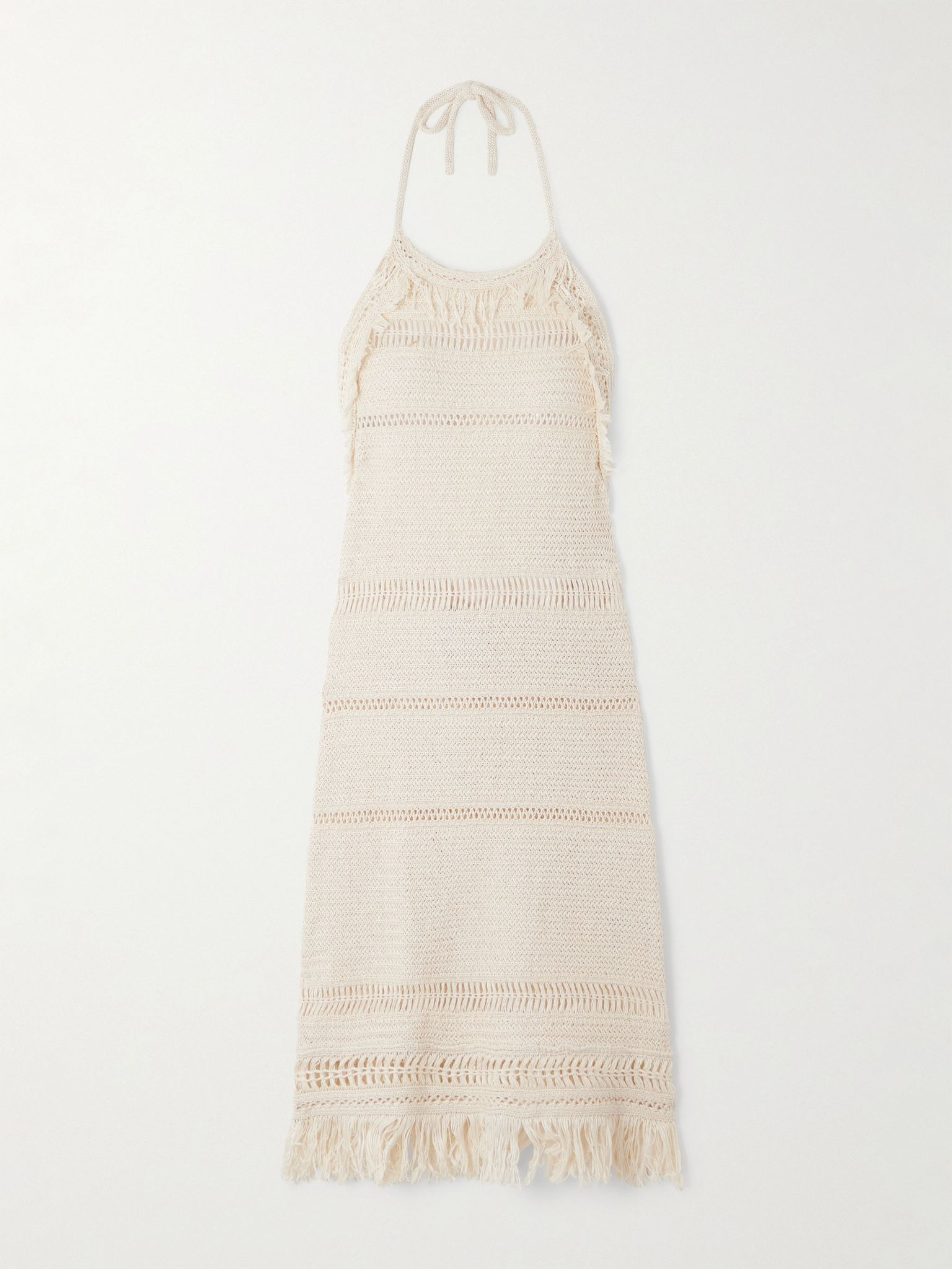 Aralia fringed cotton-macramé mini dress Ecru - 1