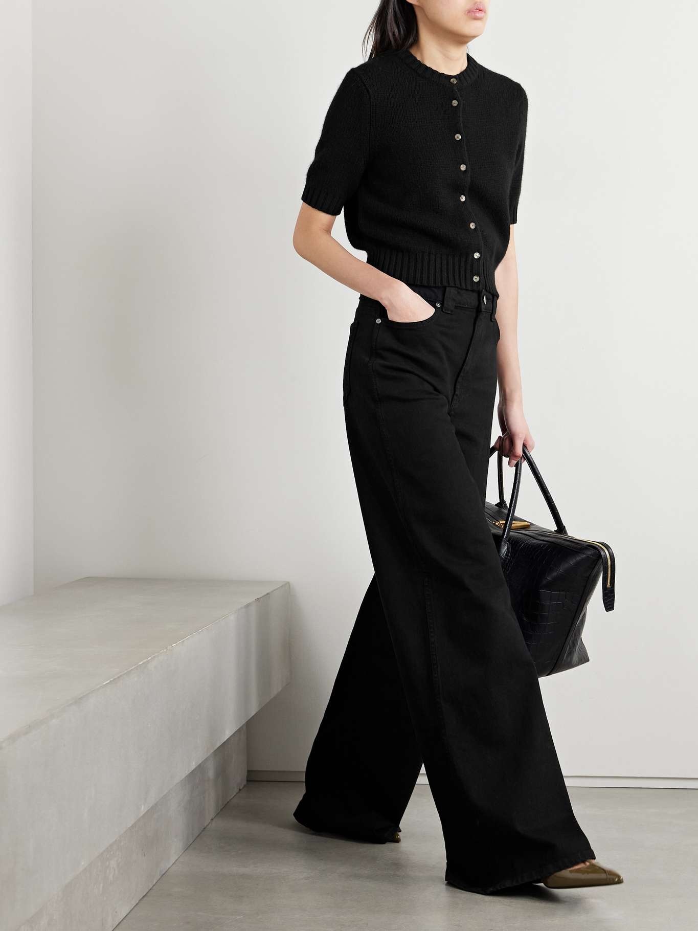 Nora cropped cashmere cardigan Black - 2