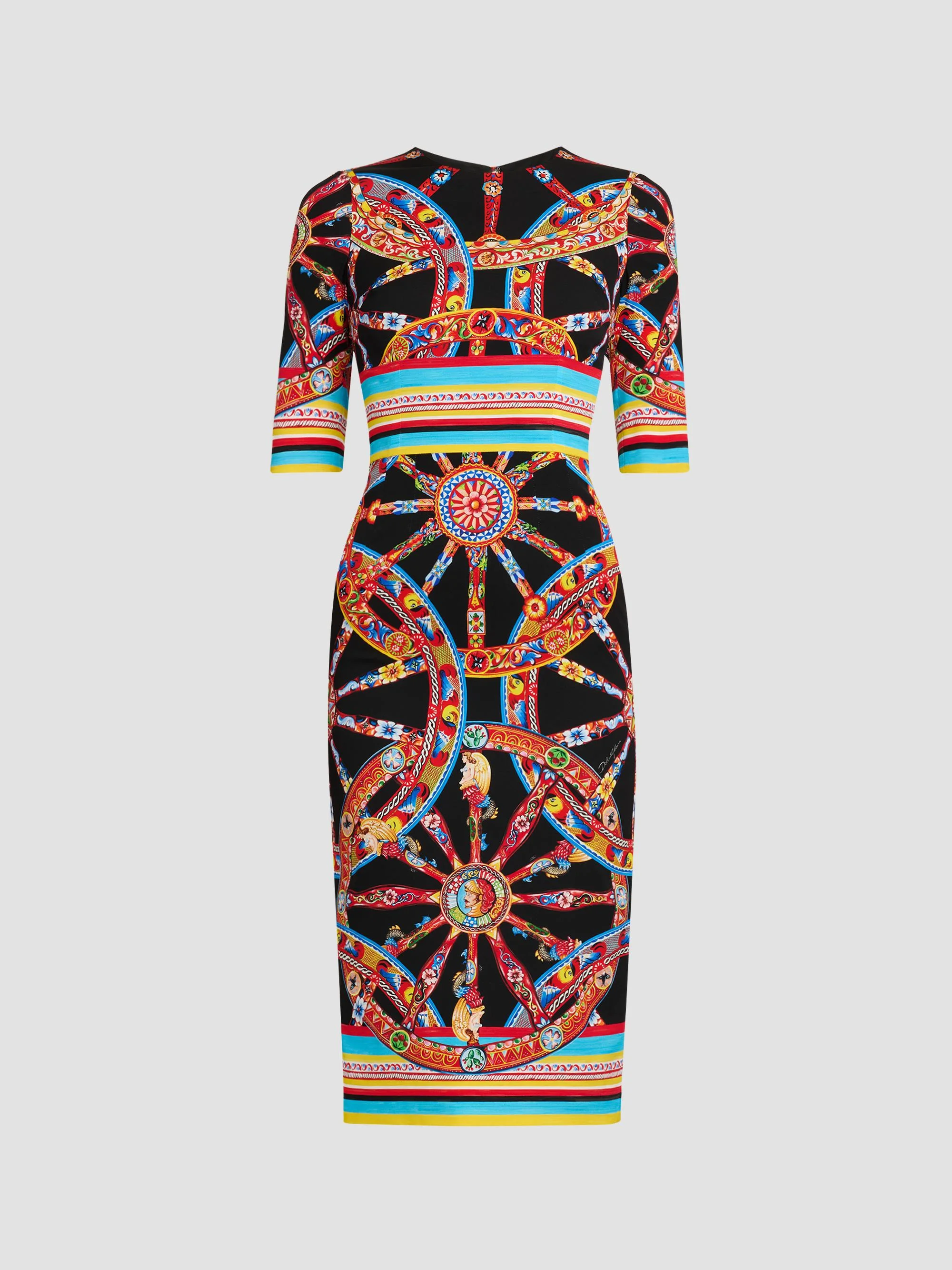 Women's Printed Stretch Silk Midi Dress - Variante Abbinata - 1