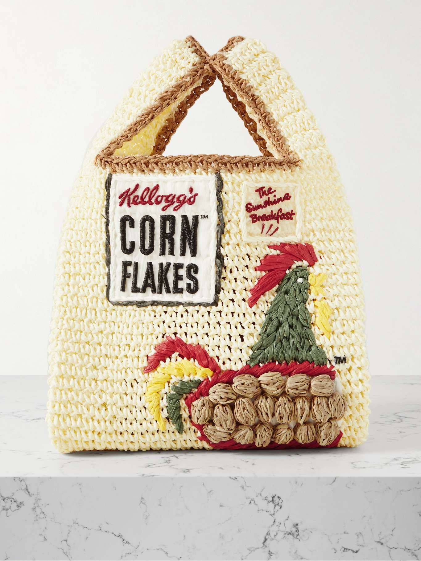 Cornflakes mini embroidered raffia tote - 1