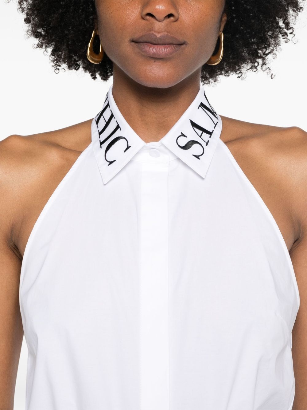 logo-collar sleeveless poplin shirt - 5