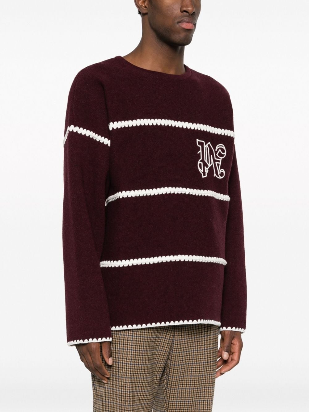 embroidered-monogram striped jumper - 3