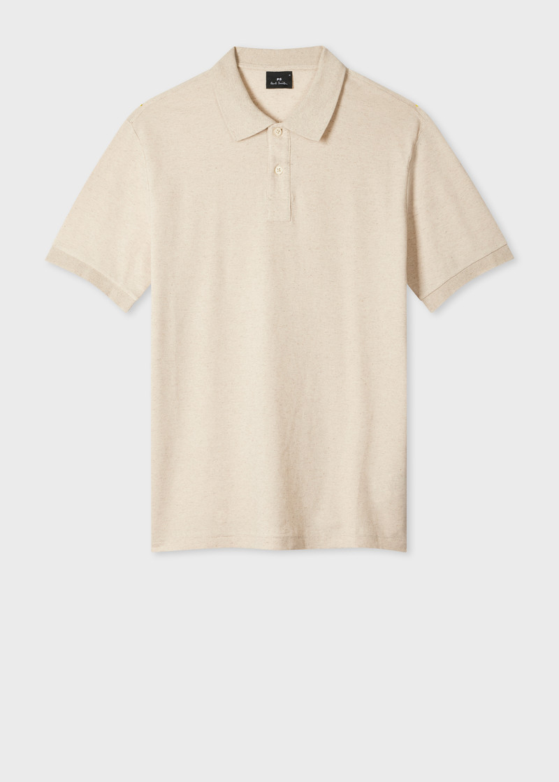 Ecru Cotton-Linen Pique Polo Shirt 1