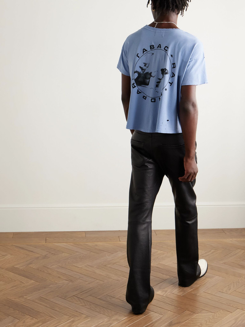 Enfants Riches Déprimés Cropped Distressed Logo-Print Garment-Dyed Cotton-Jersey T-Shirt Blue outlook