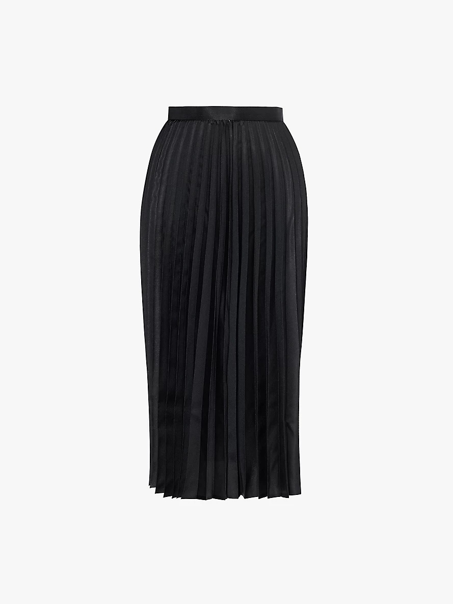 Structured-waistband pleated woven midi skirt - 1