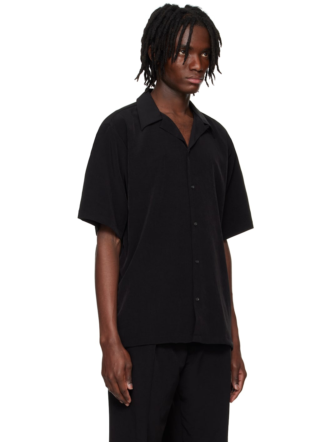 Black Open Collar S/S Shirt - 2