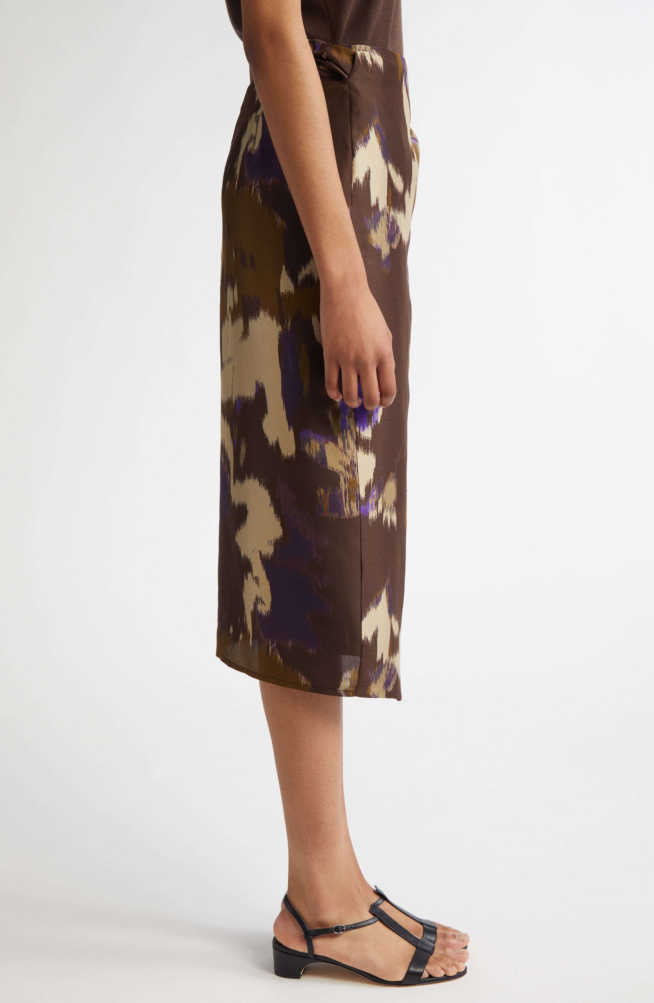 Max Mara Dritto Floral Shantung Silk Wrap Skirt in Coffee at Nordstrom - 4