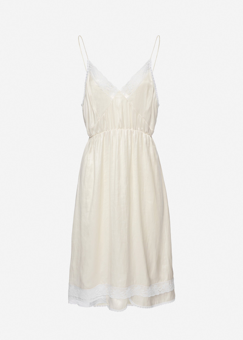 Lace-trim slip midi dress in cream 1