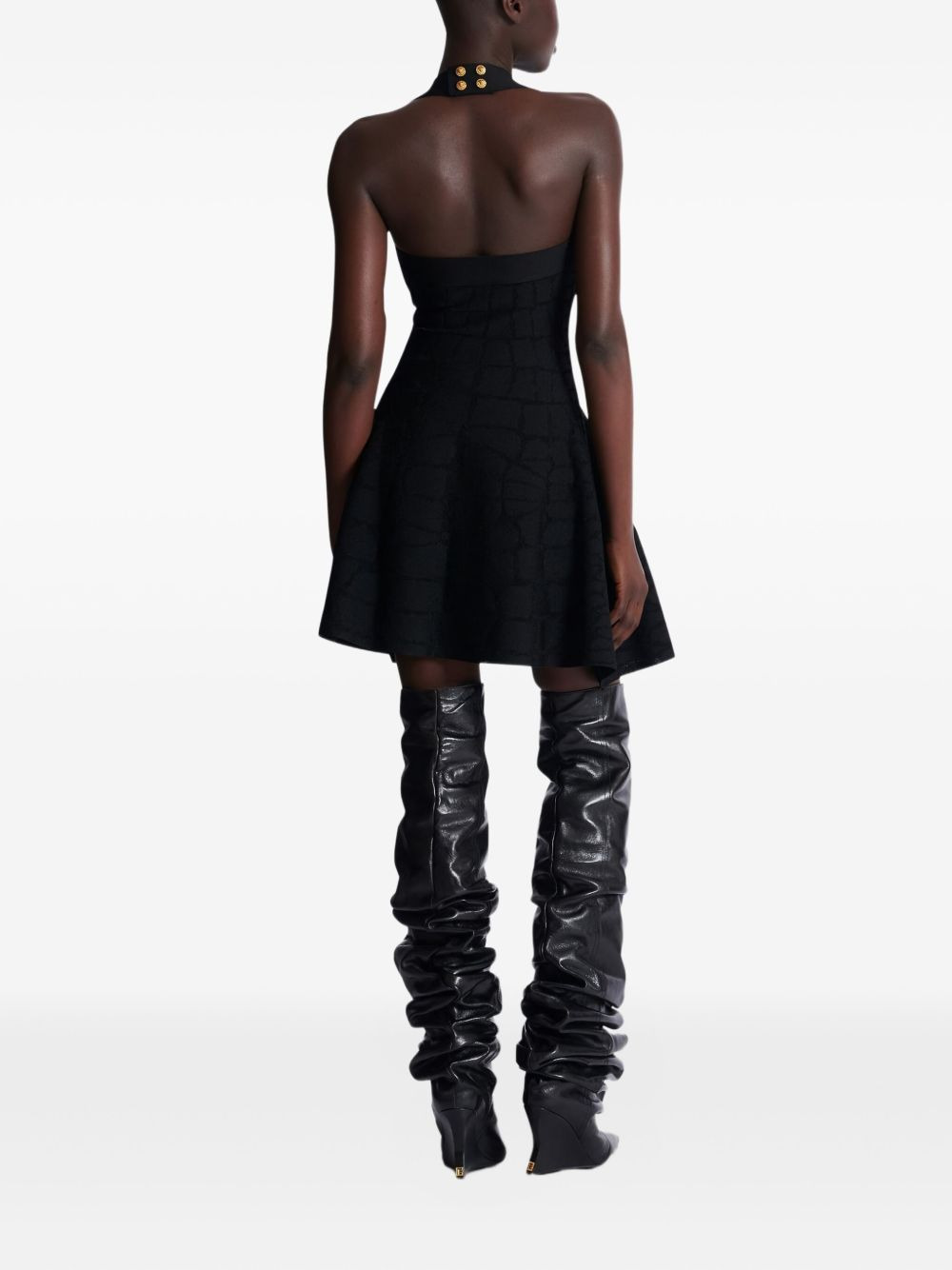halterneck zip-front mini dress - 4