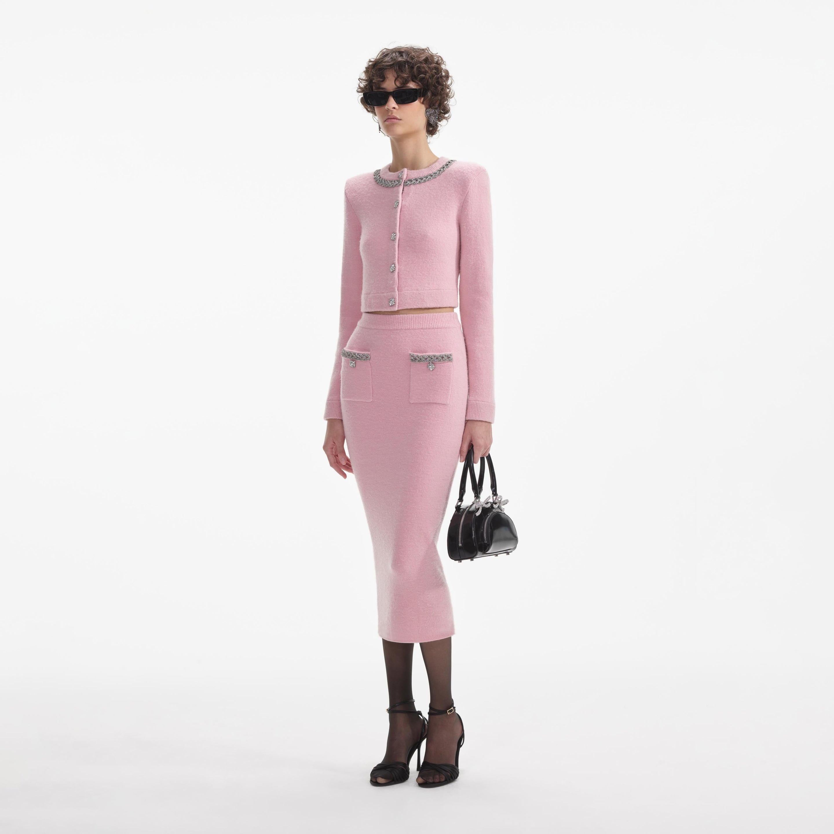 スカート SELF-PORTRAIT Woman Skirt Pink SS25CK016SKAP PINK self-portrait Pink Embellished Knit Midi Skirt | REVERSIBLE