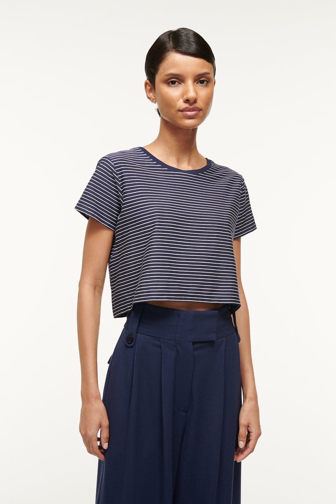 STAUD DEAN T-SHIRT NAVY MICRO STRIPE - 2