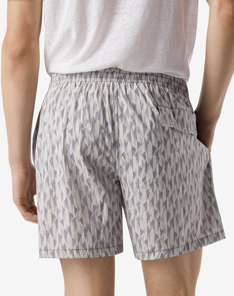 Beige seersucker long swim shorts 4