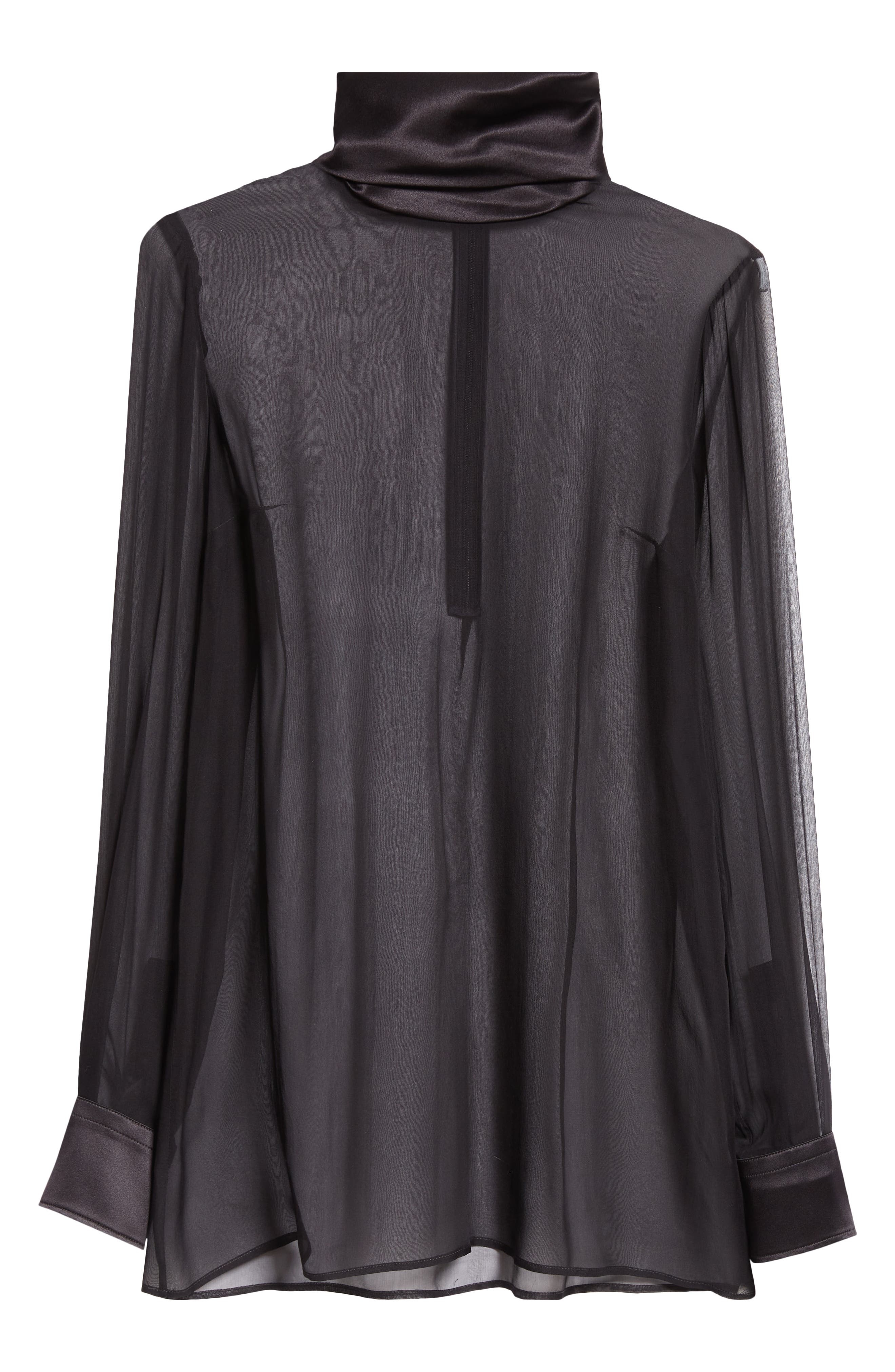 Dolce&Gabbana Sheer Mock Neck Long Sleeve Silk Top in N0000 Nero at Nordstrom - 6
