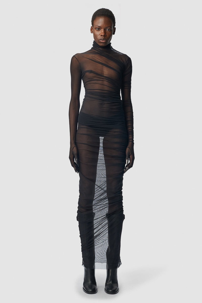 Patty Long Draped Dress With Gloved Sleeves - 5