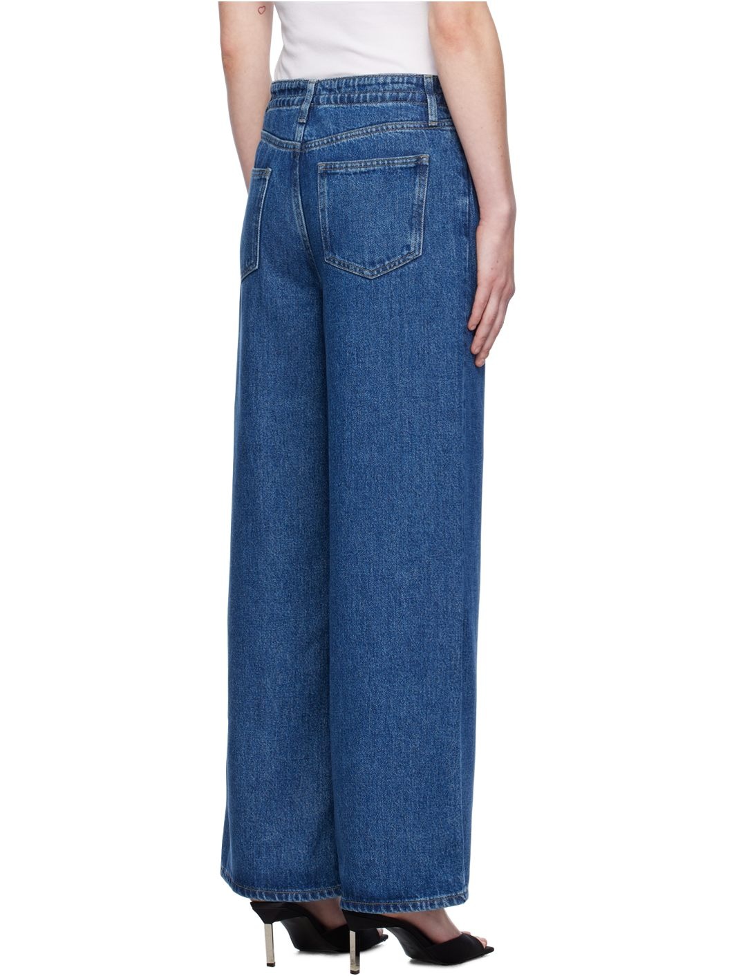 Blue Drawstring Wide Leg Jeans - 3