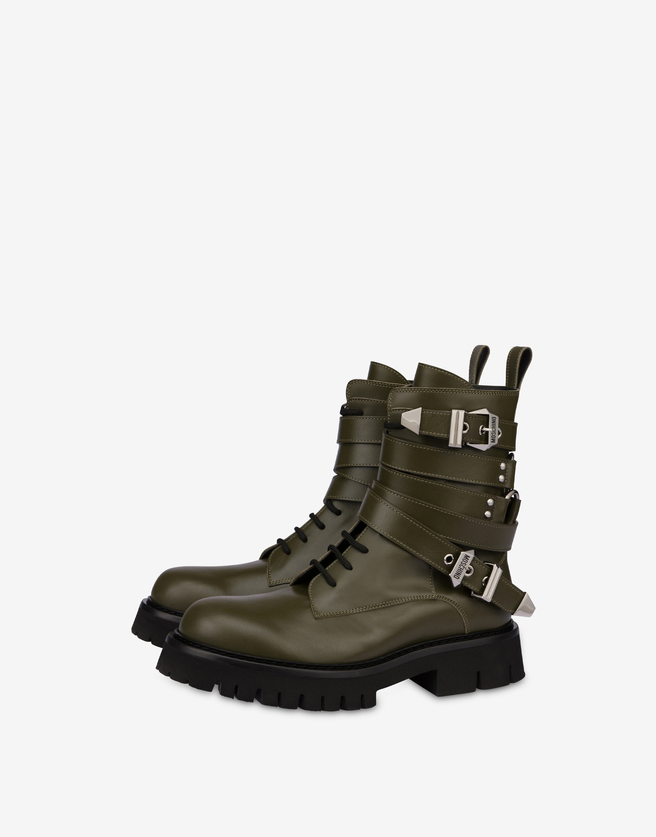 MULTI-BUCKLE CALFSKIN COMBAT BOOTS - 1