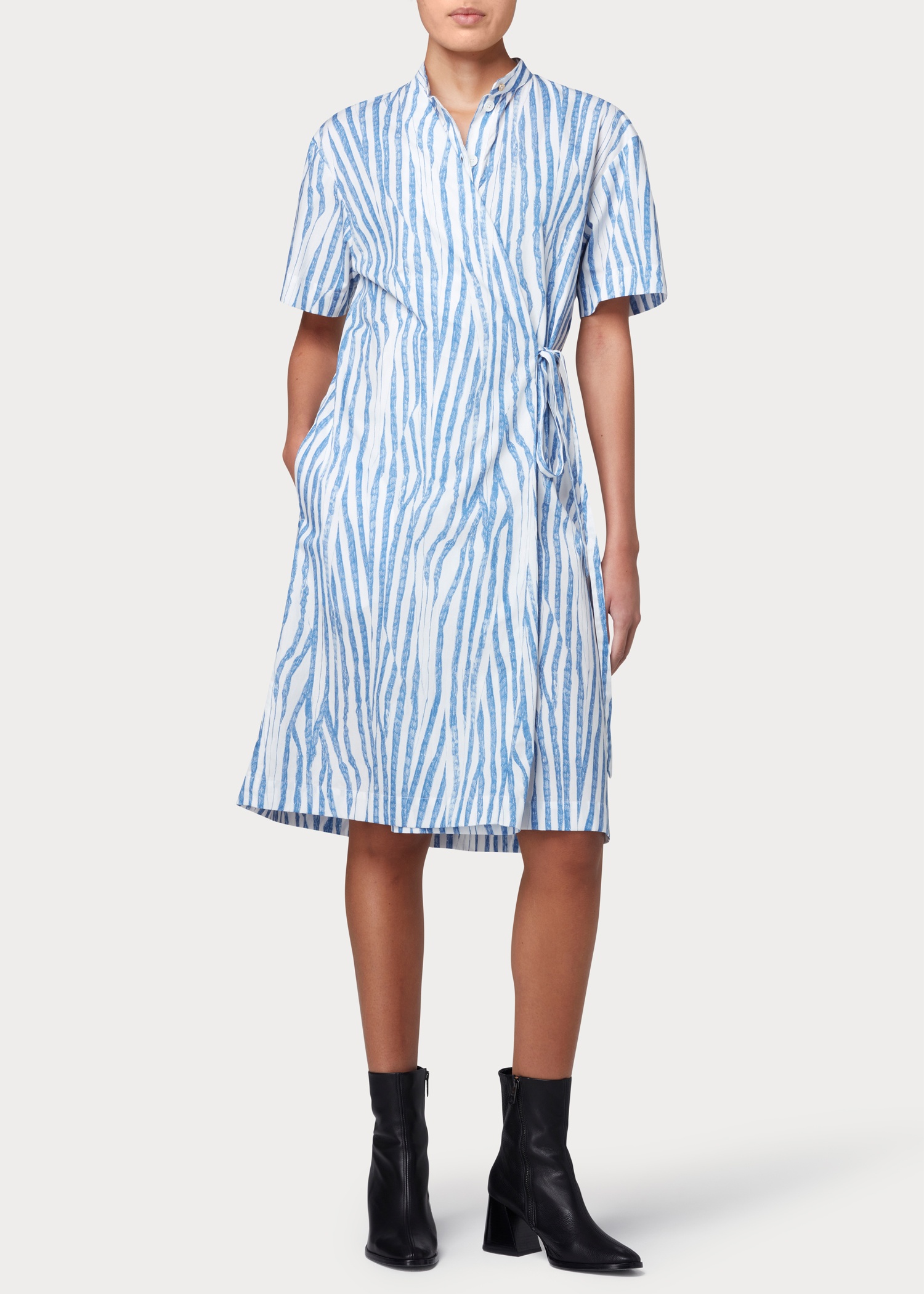 Women's Light Blue 'Wood Grain Stripe' Cotton Dress - 1