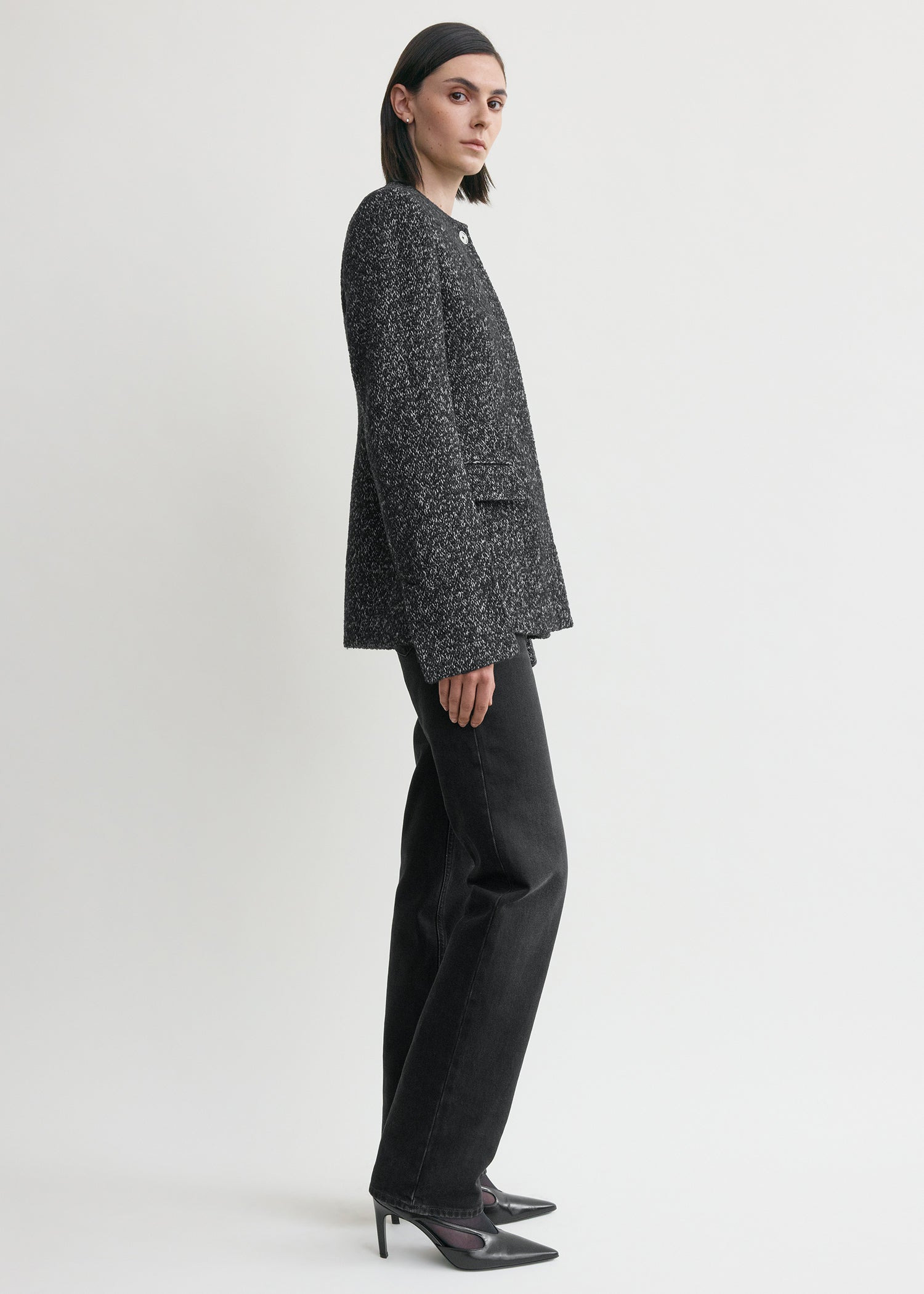 Collarless cinched jacket black/white - 3